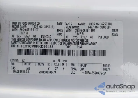 2015 Ford F-150 Xlt z USA, uszkodzony, nr VIN 1FTEX1CP0FKD86433